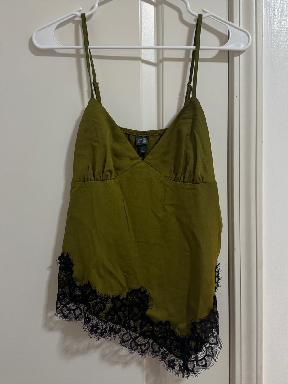 wild fable Olive Green Camisole with Black Lace Hem